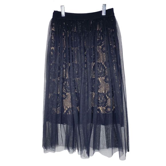 Forever 21 Black & Nude Layered Midi Skirt - Picture 6 of 7